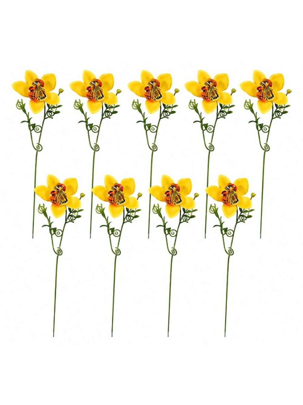 Artificial Yellow Orchid Stems Set of 9 Single Bloom 13 Inch Faux Silk Wedding F